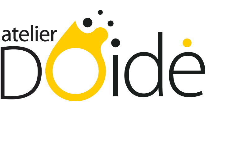 Atelier Doidé, logo con il pittogramma del comburente in giallo